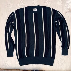 Zara Men's Sweater with Green, Black and White Stripes